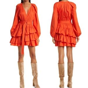 Vibrant Orange Red Ruffled Dress